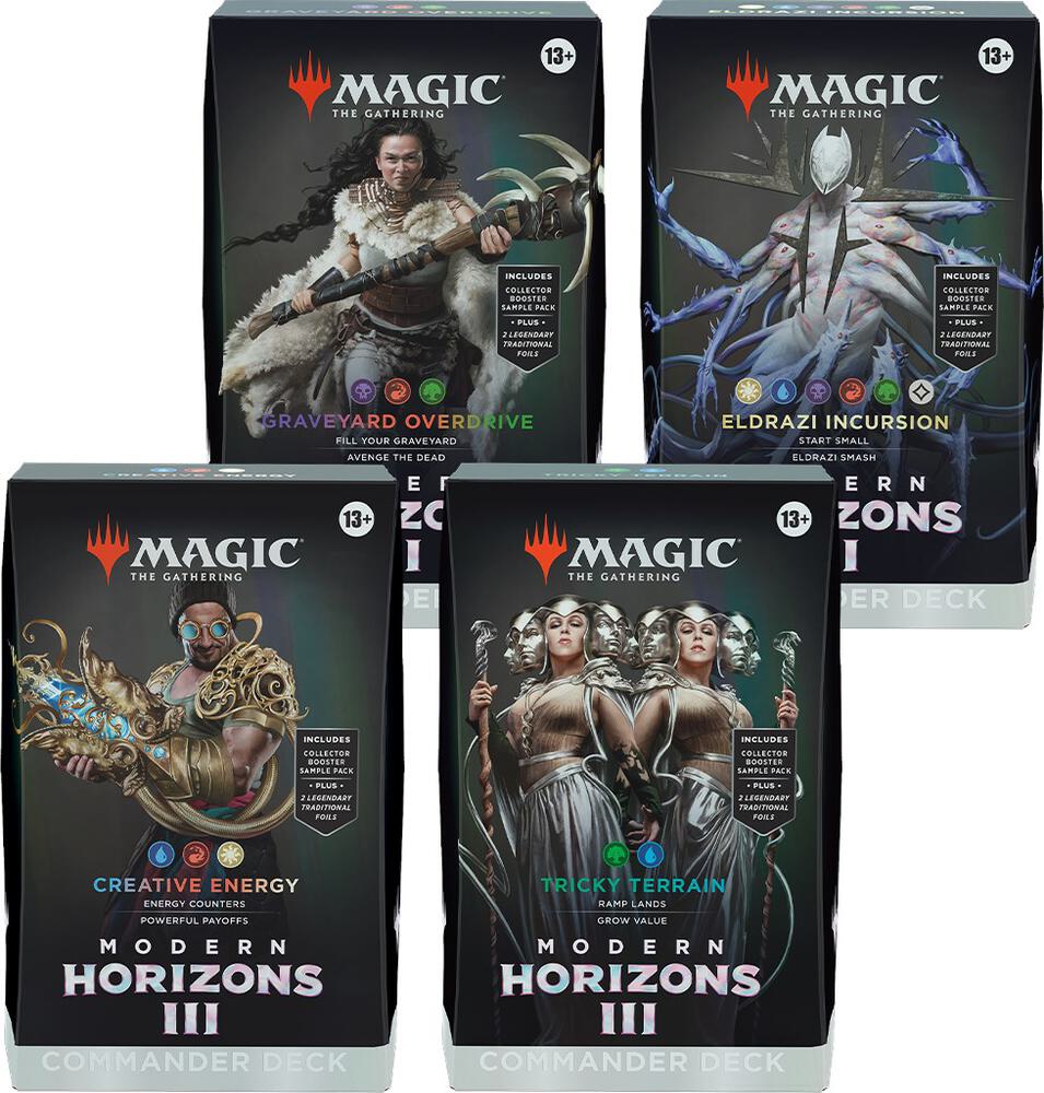 MAGIC THE GATHERING MODERN HORIZONS 3 COMMANDER DECK DISPLAY (4 DECKS)