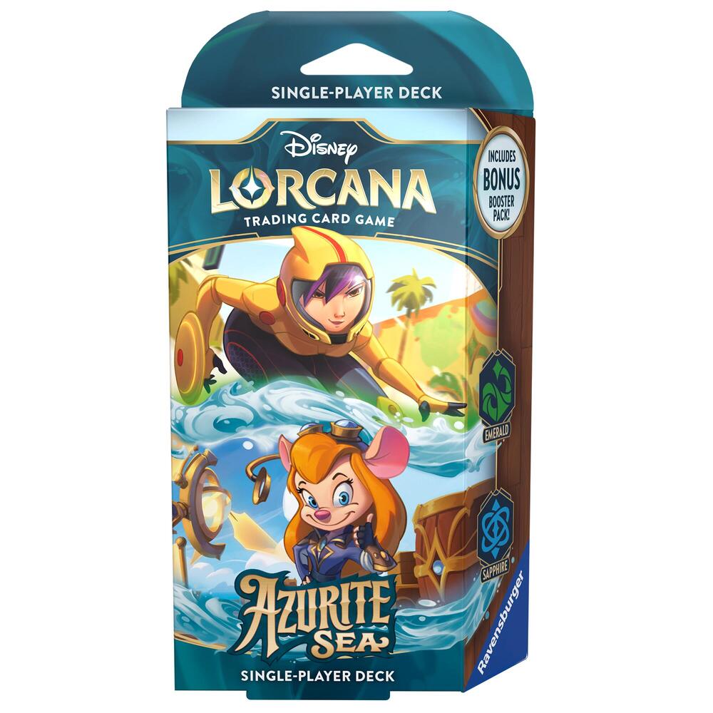 DISNEY LORCANA  AZURITE SEA STARTER DECK, EMERALD & SAPPHIRE (GADGET)